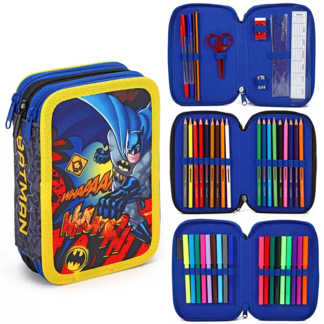 Boys MEGA Filled Batman School Pencil Case Stationery Set With 45 Items