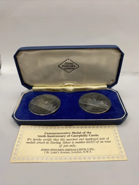 1971 CAERPHILLY CASTLE 700th ANNIV MATCHING 2 SILVER PROOF MEDAL SET - #2