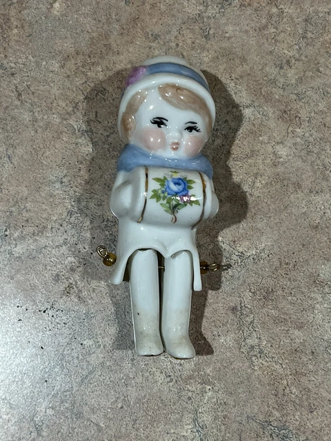 VINTAGE Shackman BISQUE DOLL WITH MOLDED HAT AND MUFF SHELF SITTER
