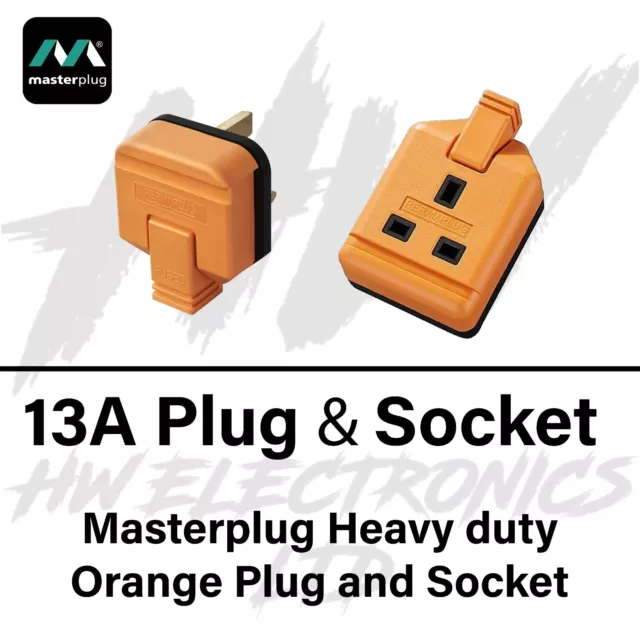 Orange Rubber Composite Plug Socket 13A Heavy Duty Mains Electrical 3pin 13 AMP