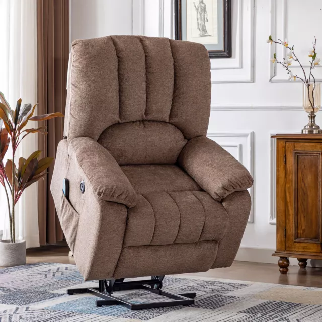 Electric Massage Power Lift Recliner Armchair Chair Single Sofa Brown Fabric UK