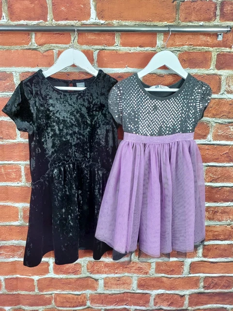 Girls Bundle Age 6-7 Years Next H&M Party Dress Set Velour Sparkle Layered 122Cm