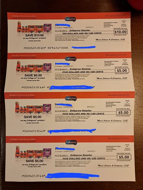  4-Enfagrow Baby Formula Coupons Checks. Exp. 4/30/23