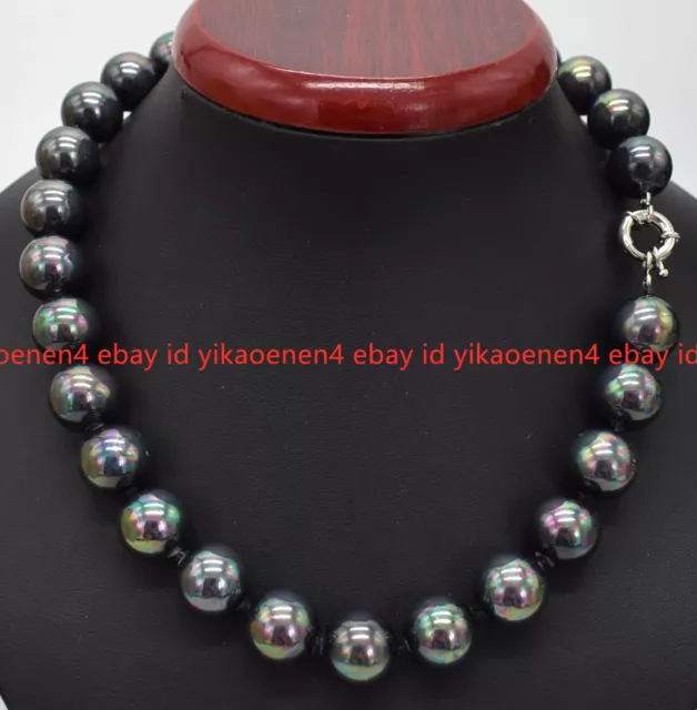 8/10/12/14mm Rainbow  Black South Sea Shell Pearl Round Beads Necklaces 18-50''