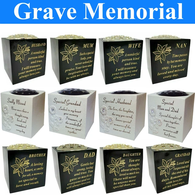 Graveside Flower Holder Pot Memorial Cemetery Black Gold Grave Sentimental Vases