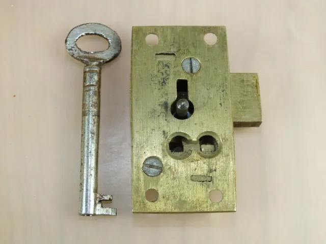 Old Vintage Cabinet Lock With 1 Working Original Key 2 Levers Brass 1 Key NOS