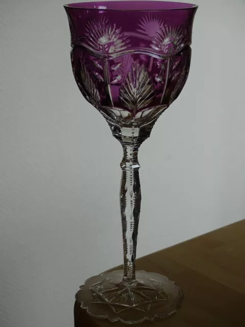 ANCIEN GRAND VERRE A VIN DU RHIN ROEMER CRISTAL DOUBLER COLORER AMETHYSTE ht 21