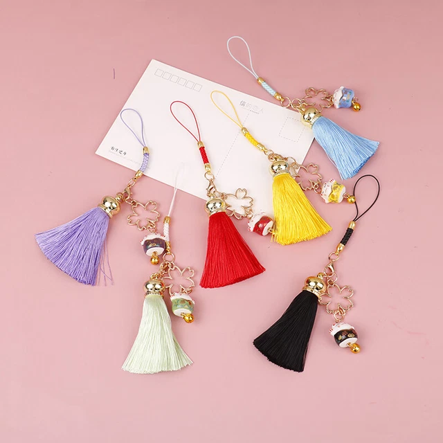 Nouveau téléphone sangle lanières décor cerise fleur gland chat cloche