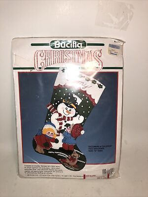 Kit de Medias de Fieltro de Navidad Bucilla De Colección Nuevo 82610 Snowman & Children 1990