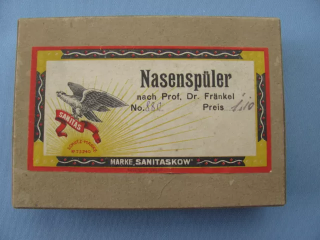 Uralter Originalkarton  Nasenspüler nach Prof. Dr. Fränkel - Leerkarton SANITAS