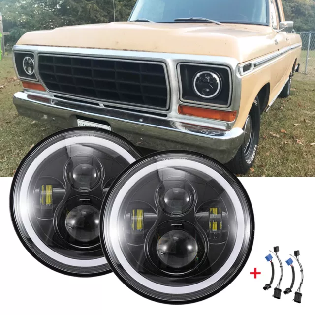 2x For Ford 1978 F100 7" LED Headlight Hi/Lo Beam DRL Turn Signal w/ O Ring DM