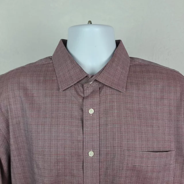 Nordstrom Shirt 17 34/35 Trim Fit Wrinkle Free Dark Red Plaid Check BButton Up 2
