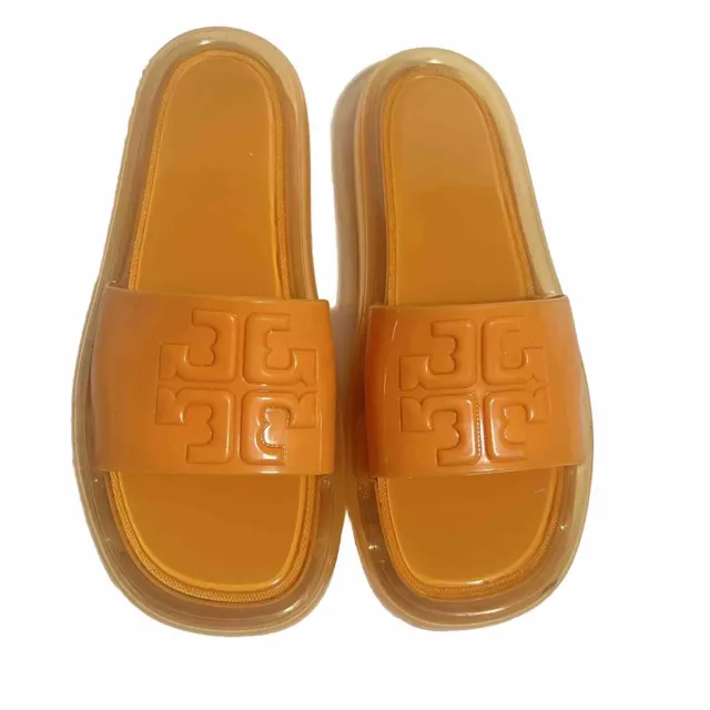 Tory Burch Bubble Jelly Slides Orange Sandals Slip On Size 8B Logo Strap