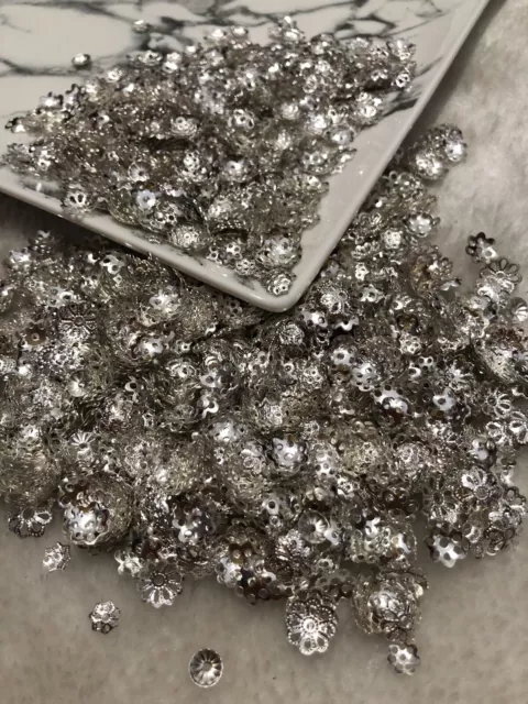 100Pcs Mix Flower Caps Shape Silver Loose Bead Jewelry Making Diameter Craft DIY