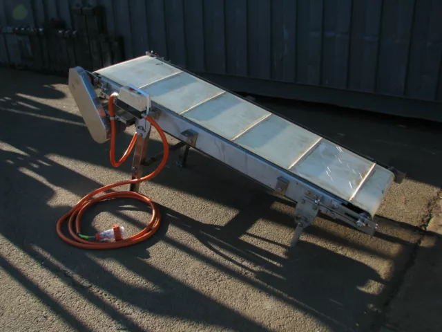 Stainless Steel Motorised Incline Belt Conveyor - 1.6m long