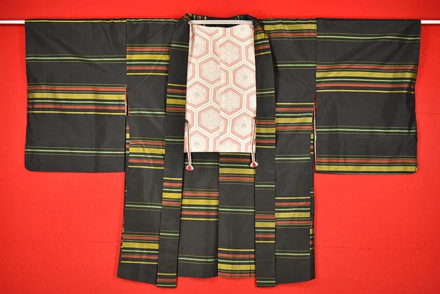 Vintage Japanese Kimono Silk Antique BORO Black HAORI Kusakizome Woven/B806/430