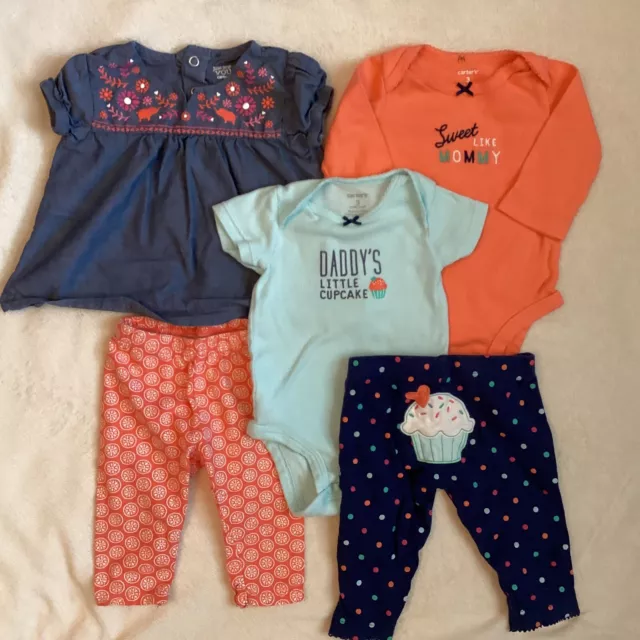 Carter’s and Gerber Baby Girl Clothes Set 3 Month Size Lot Of 5 Pieces