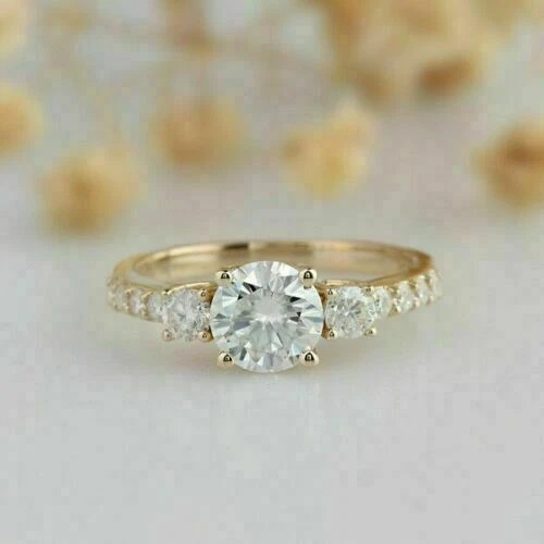 Bague Or Jaune 14 Carats Avec Diamant Créé En Labo 0,80 Ct - Ajustable, Gravée