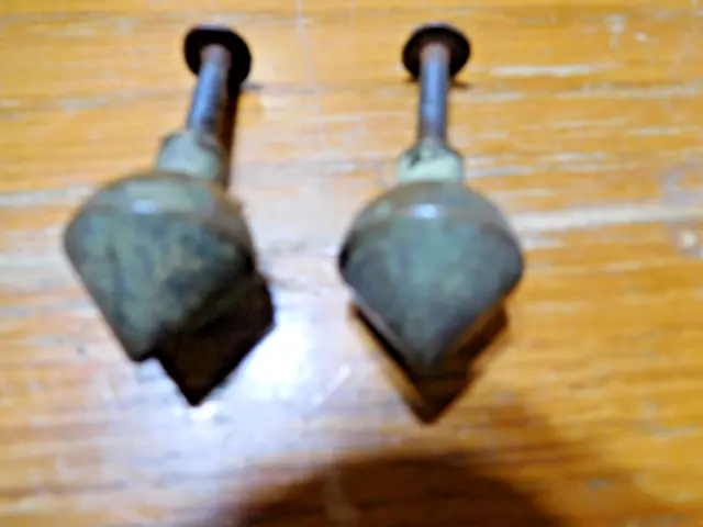 Antique ~ Salvage ~ Two Cast Brass Knobs Pointed Shape w/screws  5/8" dia. #3868