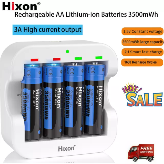 Hixon 4-Pack Lithium Rechargeable AA Piles de Chargeur (1.5V