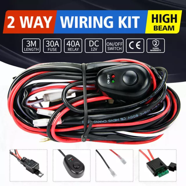 LED HID Wiring Loom Harness Spot Work Driving light bar 12V 40A Relay Switch Kit