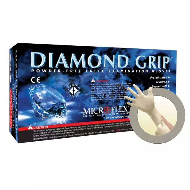 Microflex MF300XL Diamond Grip XL Disposable Latex White Gloves - 100pk