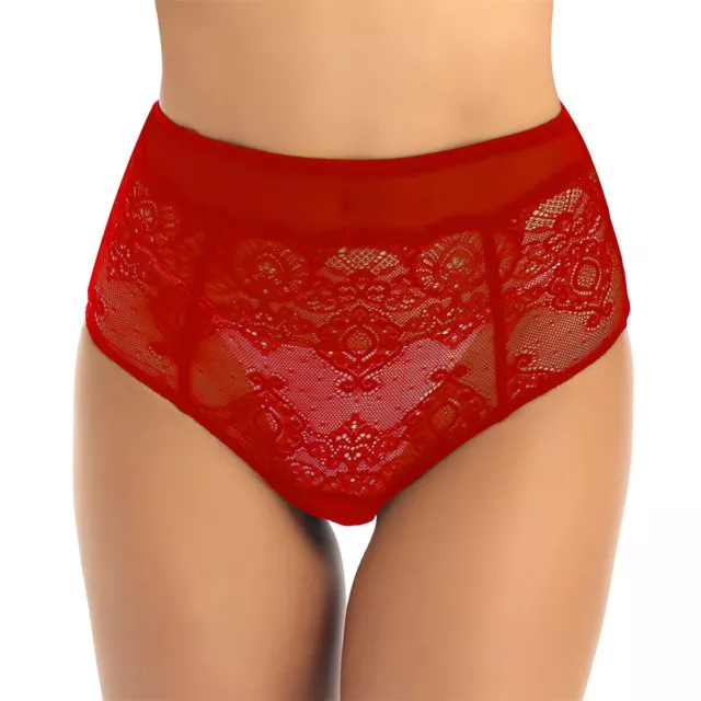 Women Sheer Lace Knickers Panties See Through High Waist Thong Underwear Shorts