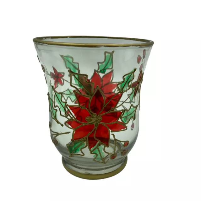 Hand Painted Votive Candle Holder/Vase Red Poinsettia Christmas
