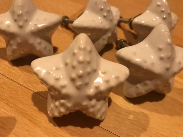6 x White Starfish Door Knobs Ceramic Cupboard Cabinet Drawer Pull Handles