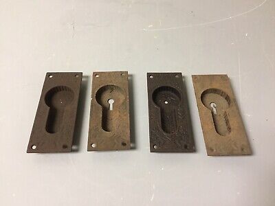 4 Antique Vtg Gothic Ornate Victorian Cast Metal Pocket Door? Keyhole Lock Plate