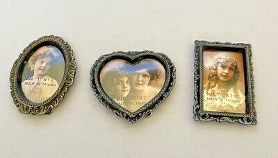 Lot Of 3 Ornate Metal Picture Frames Mini Vintage Small Frame Heart Rectangle