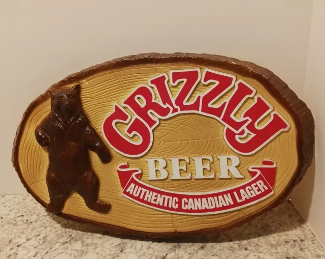 Vtg 1984 15” GRIZZLY Bear Canadian Authentic Lager Beer Sign Display Advertising