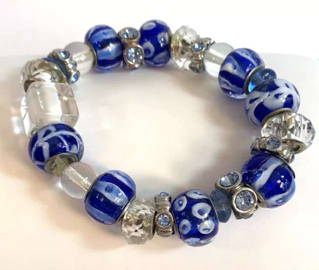 2pcs Couple Blue Glow In The Dark Bead Magnetic Heart Charm Beaded Bracelet