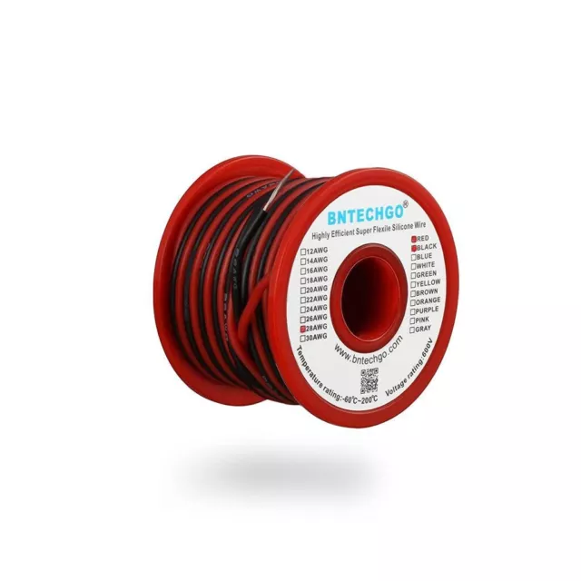 28 Gauge Silicone Wire Spool Red And Black Each 25ft Flexible AWG Stranded Wire