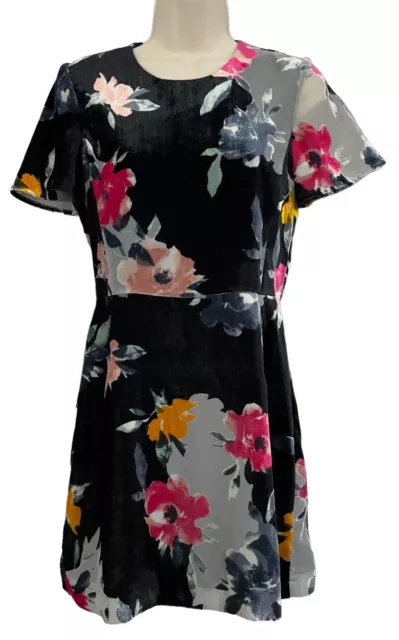 French Connection Womens Dress 2 Wilma Devore Slate Floral Velvet Fit & Flare