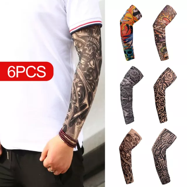6pcs Men Women Fake Temporary Nylon Tattoo Sleeve Arm Stockings Protection Cool