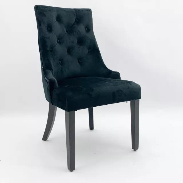 Black Velvet Dining Chair with Door Knocker Ring Windsor Dressing Room Chair