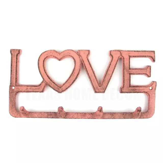 Cast Iron Love Heart Wall Hook Rack Key Towel Coat Hanger Rustic Peach Finish
