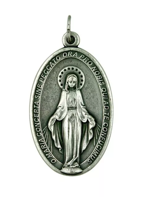 Our Lady of Grace Silver Tone Miraculous Medal, 1 3/4 Inch