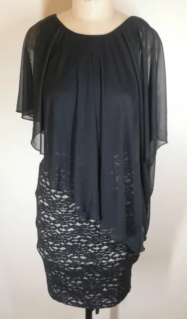 EnFocus Studio Womens Black Lace Sheer Shawl Dress UK size 6