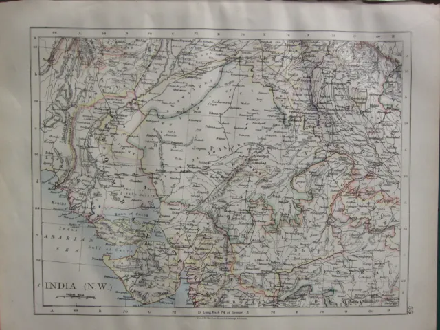 1900 Victorian Map ~ Northwest India Bombay Malwa Rajputana