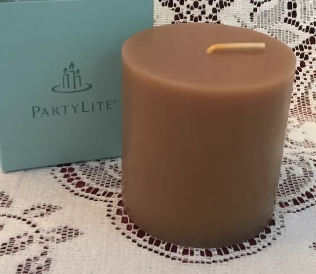 PartyLite COCONUT MILK CHOCOLATE 3 x 3 Flat Top Pillar Candle C33448 Sweet HTF