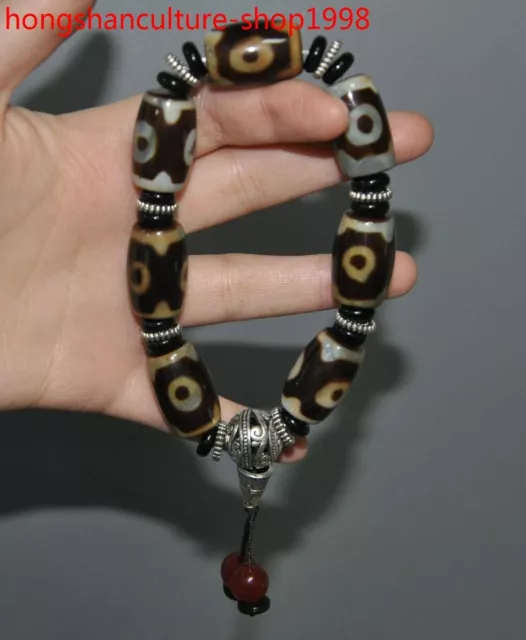 5.6" Chinese Ancient natural agate carved exorcism amulet Bracelet hand chain