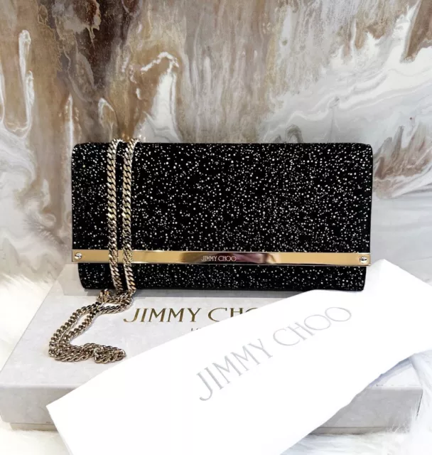 Jimmy Choo Black Gold Speckle Embellished Milla Chain Clutch Bag