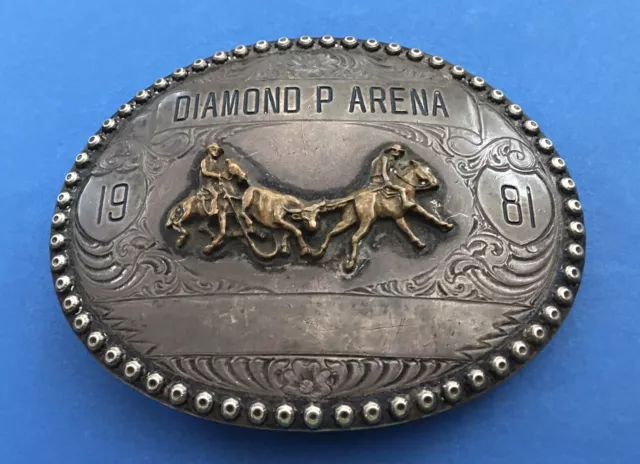 VTG 1981 Diamond P Arena Rodeo Team Roping Wage Sterling OL Trophy Belt Buckle