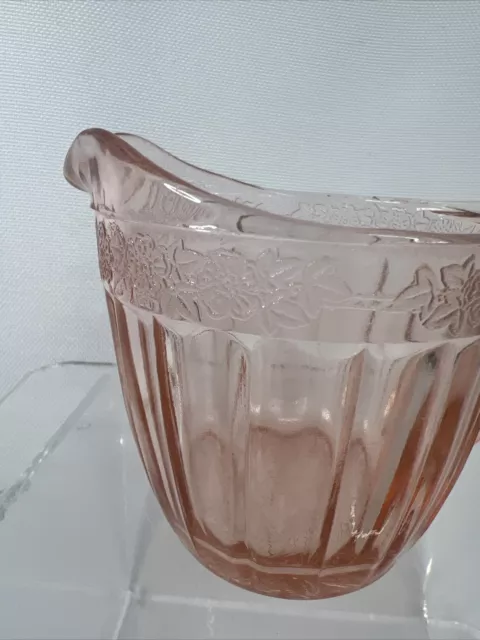 Vintage Jeannette Adam Pink Depression Glass Creamer small pitcher flower print 2