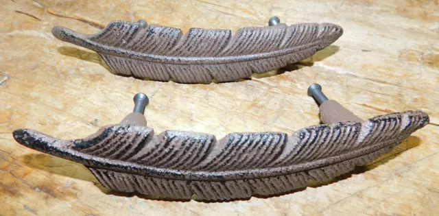 3 Cast Iron Antique Style BIRD FEATHER Drawer Handle Pull Door Handles NATIVE