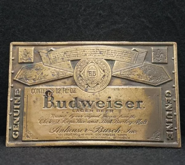 WD13141 VINTAGE 1970s **GENUINE BUDWEISER** BEER ADVERTISEMENT BRASS BELT BUCKLE