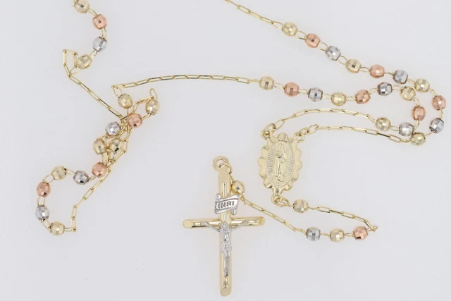 Religious Rosary Cross Beaded 24" Necklace 10k Multi-Tone Gold 6.70 Grams Religious Rosary Cross Beaded 24" Necklace 10k Multi-Tone Gold 6.70 Grams
