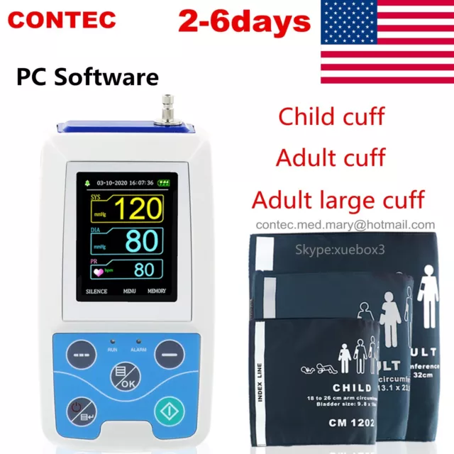 Ambulatory Blood Pressure Monitor 24hours NIBP Holter+3 Cuffs+USB Software,USA